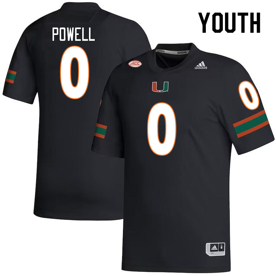 Youth #0 Mishael Powell Miami Hurricanes College Football Jerseys Stitched-Black